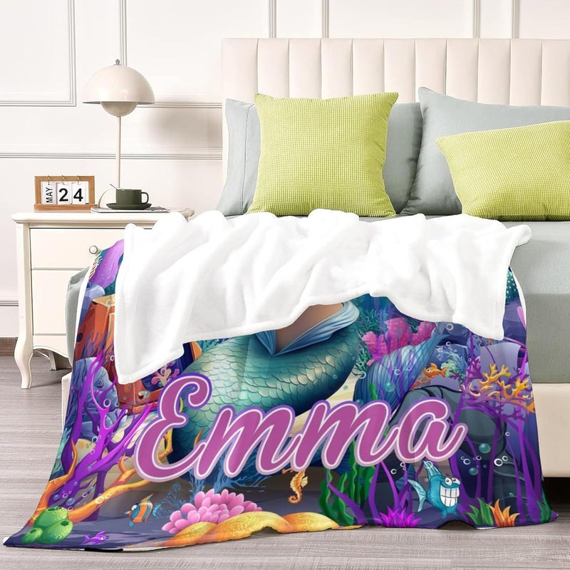 Artsadd Mermaid Gifts for Girls Women, Personalized Mermaid Blanket with Photo and Name for Kids Adults, Custom Photo Blankets for Baby Infant Newborn Toddlers Christmas Birthday Shower Gifts - Image 5